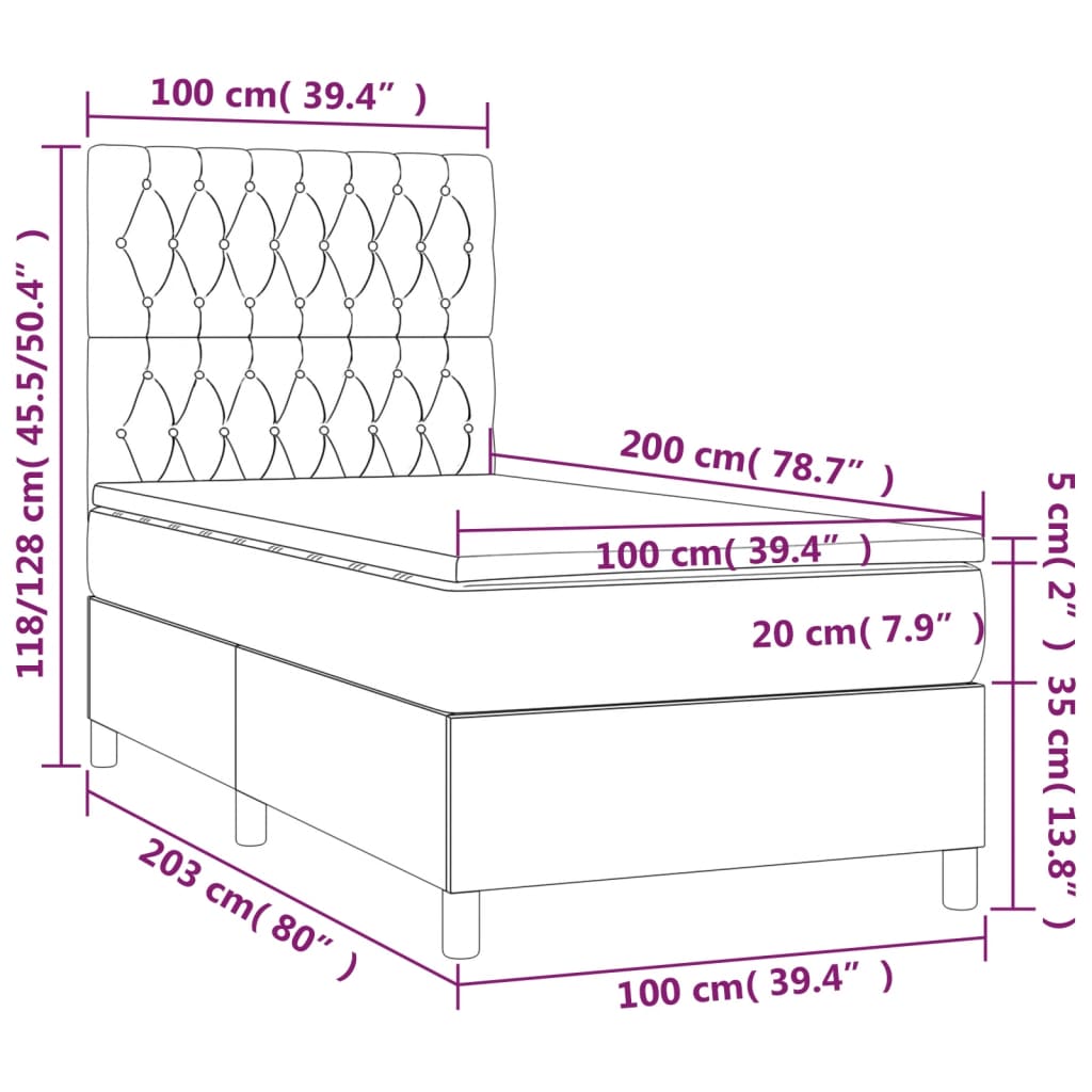 vidaXL Cama box spring c/ colchão/LED 100x200 cm veludo preto