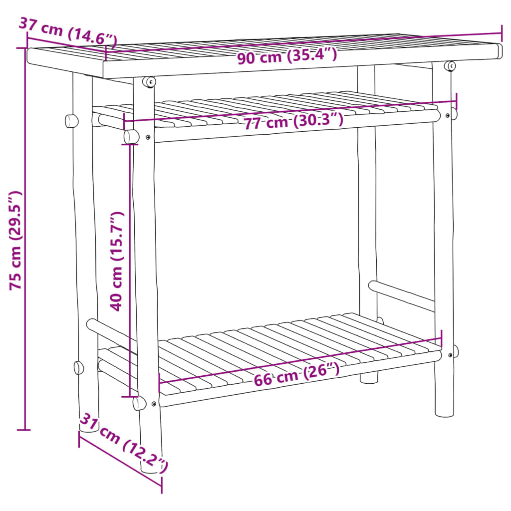 vidaXL Mesa consola 90x37x75 cm bambu