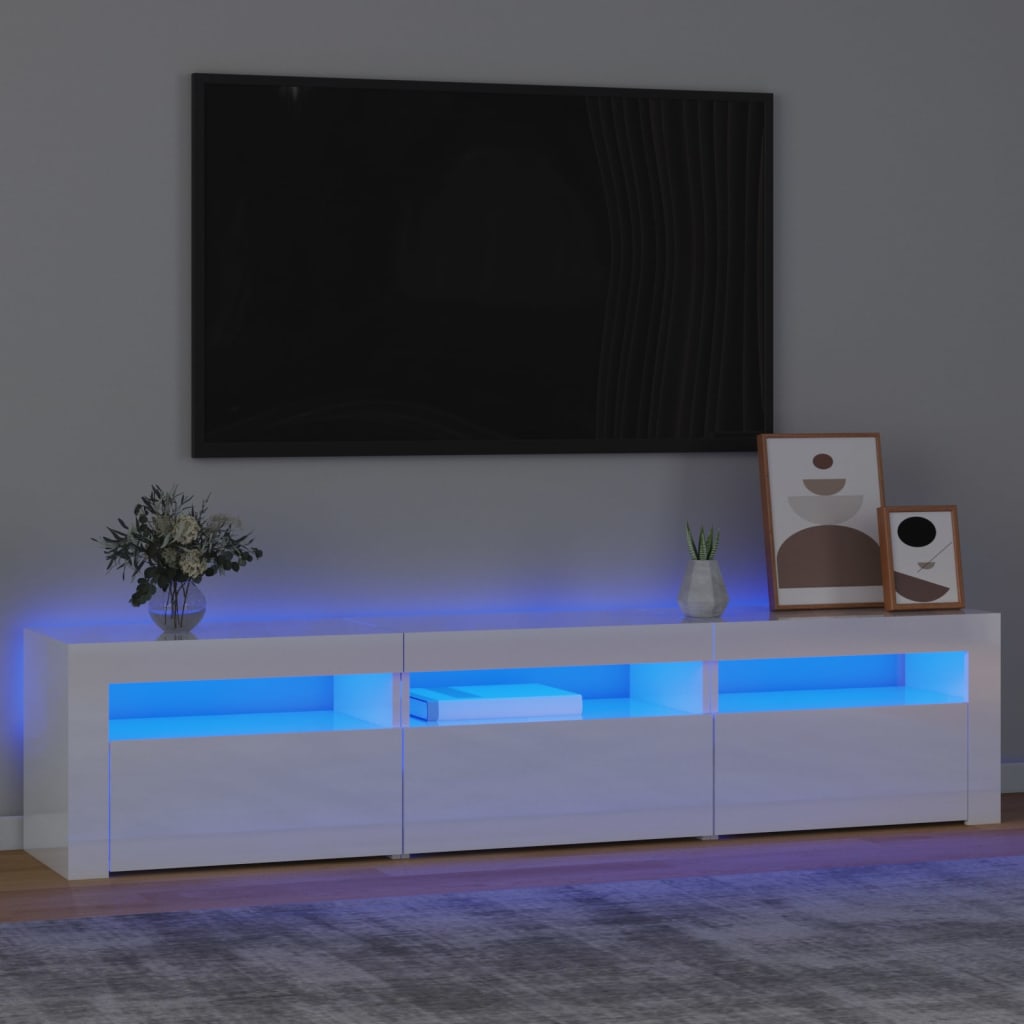 vidaXL Móvel de TV com luzes LED 180x35x40 cm branco brilhante