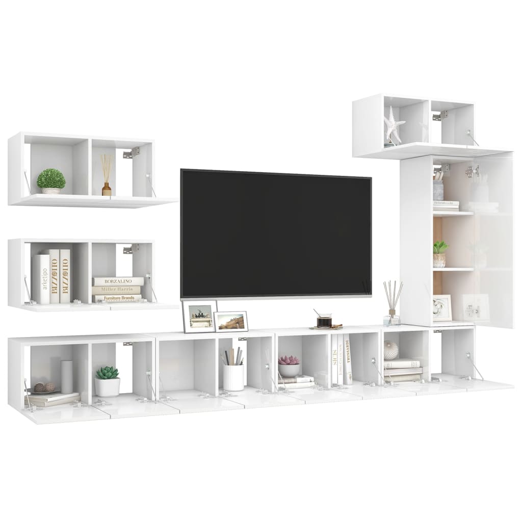 vidaXL 8 pcs conjunto móveis de TV derivados madeira branco brilhante