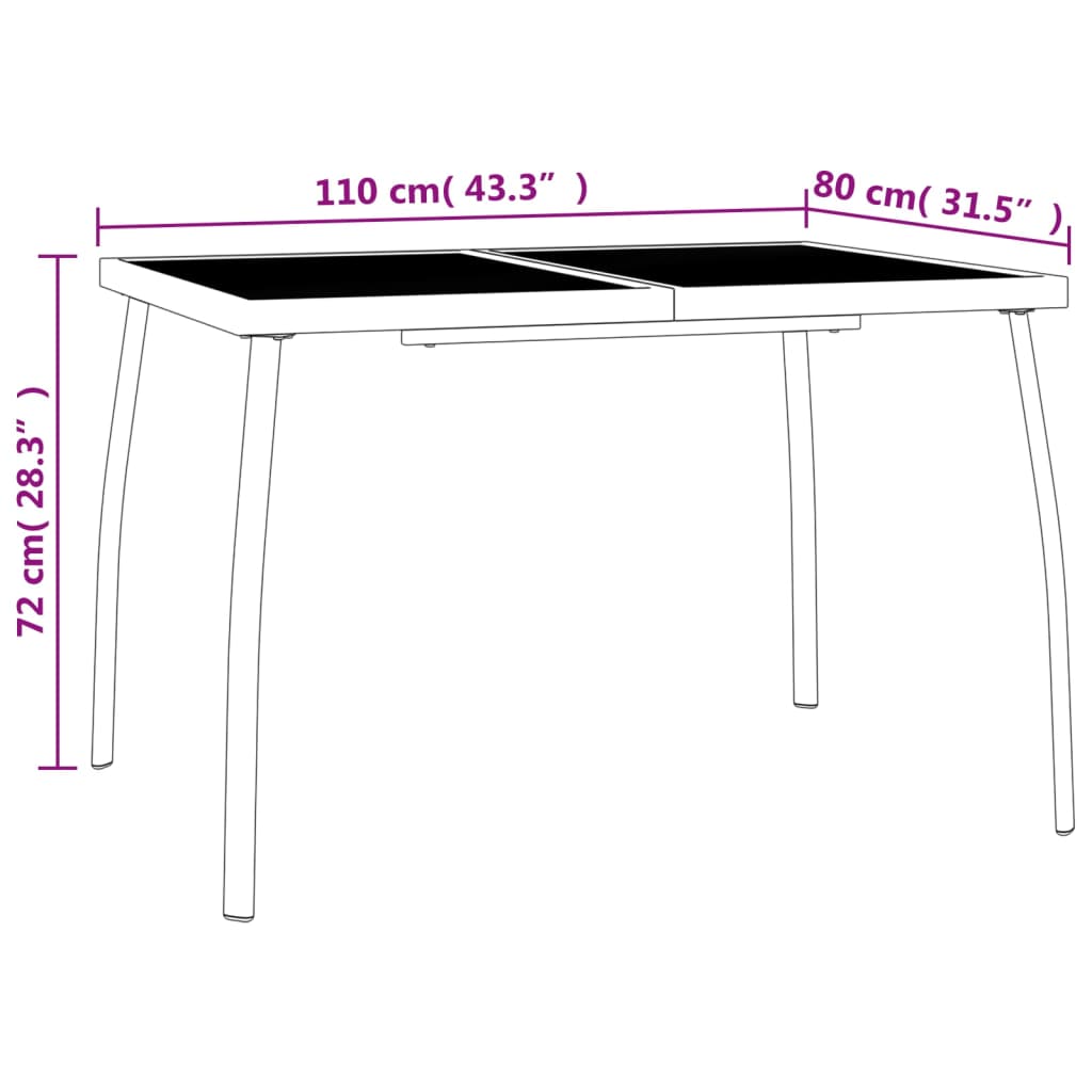 vidaXL Mesa de jardim 110x80x72 cm malha de aço antracite