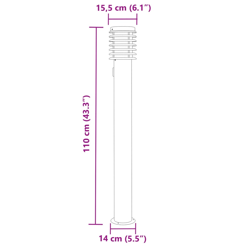 vidaXL Candeeiro chão p/ exterior c/ tomada 110 cm aço inox. prateado