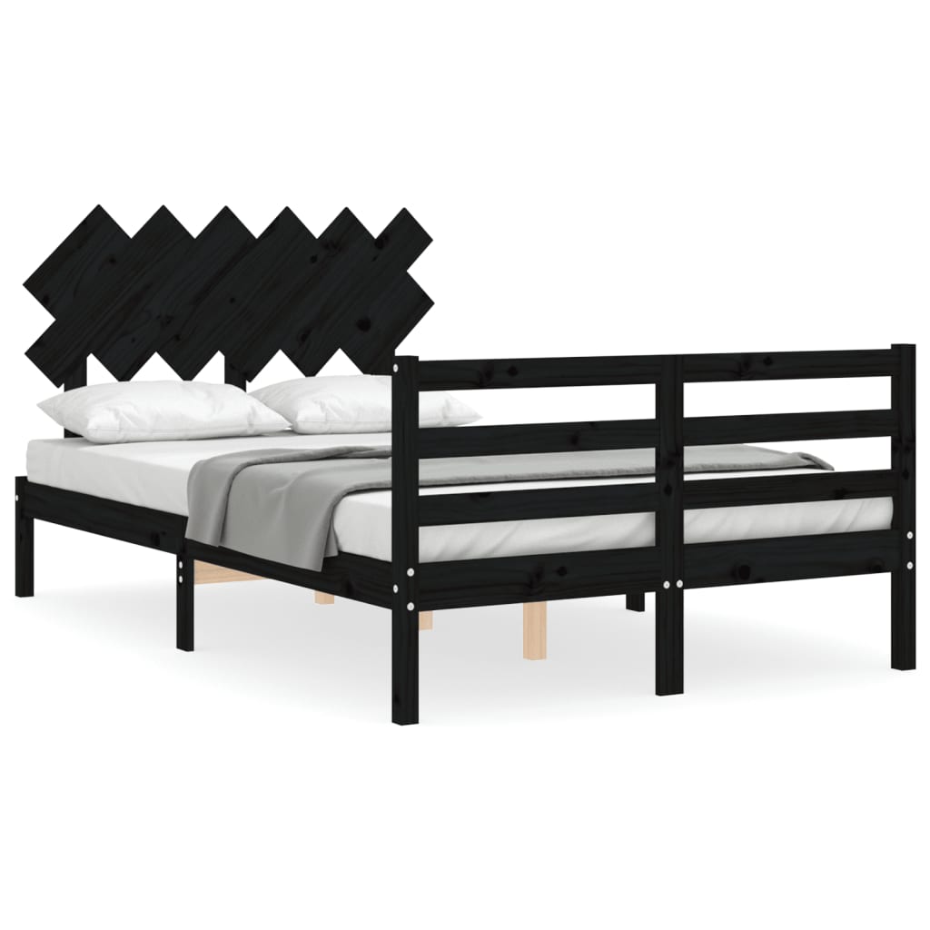 vidaXL Estrutura de cama com cabeceira 120x200cm madeira maciçao preto