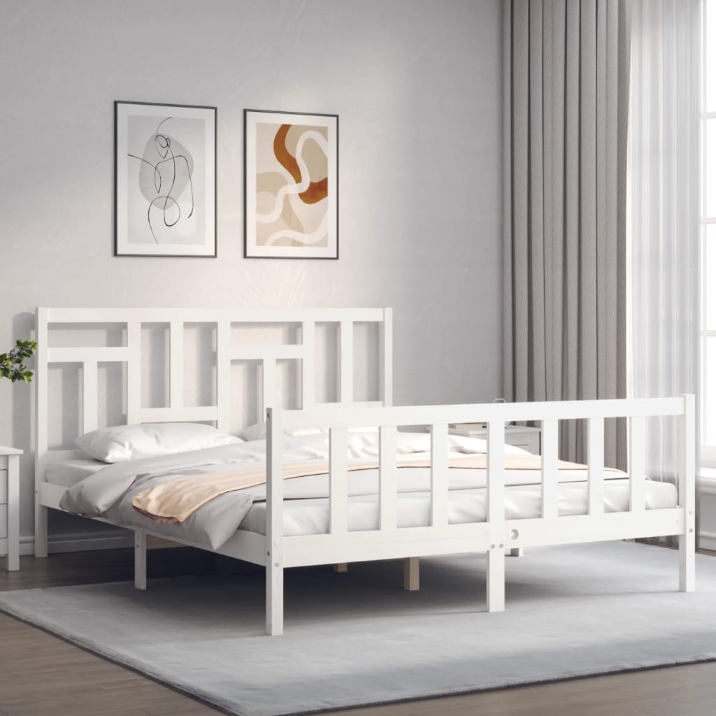 vidaXL Estrutura de cama com cabeceira 160x200 cm madeira maciça