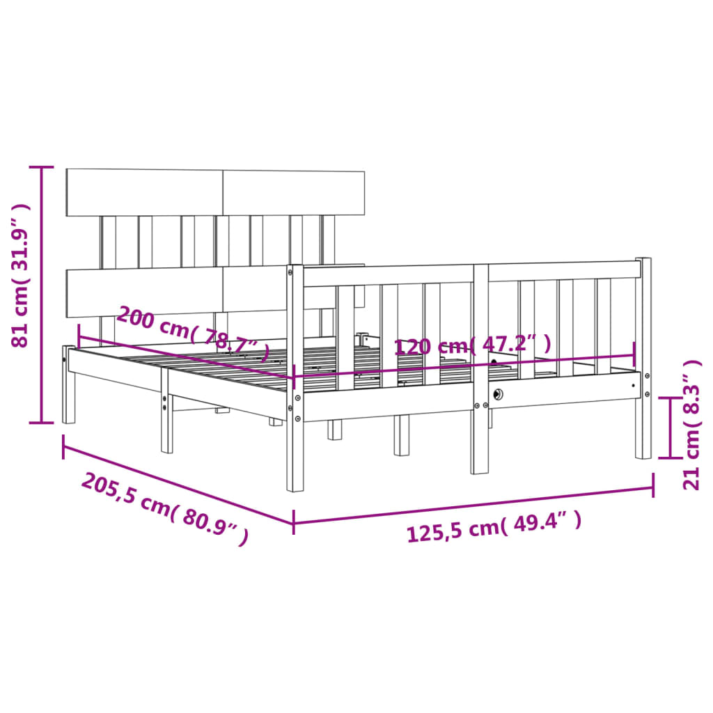 vidaXL Estrutura de cama com cabeceira 120x200cm madeira maciça branco