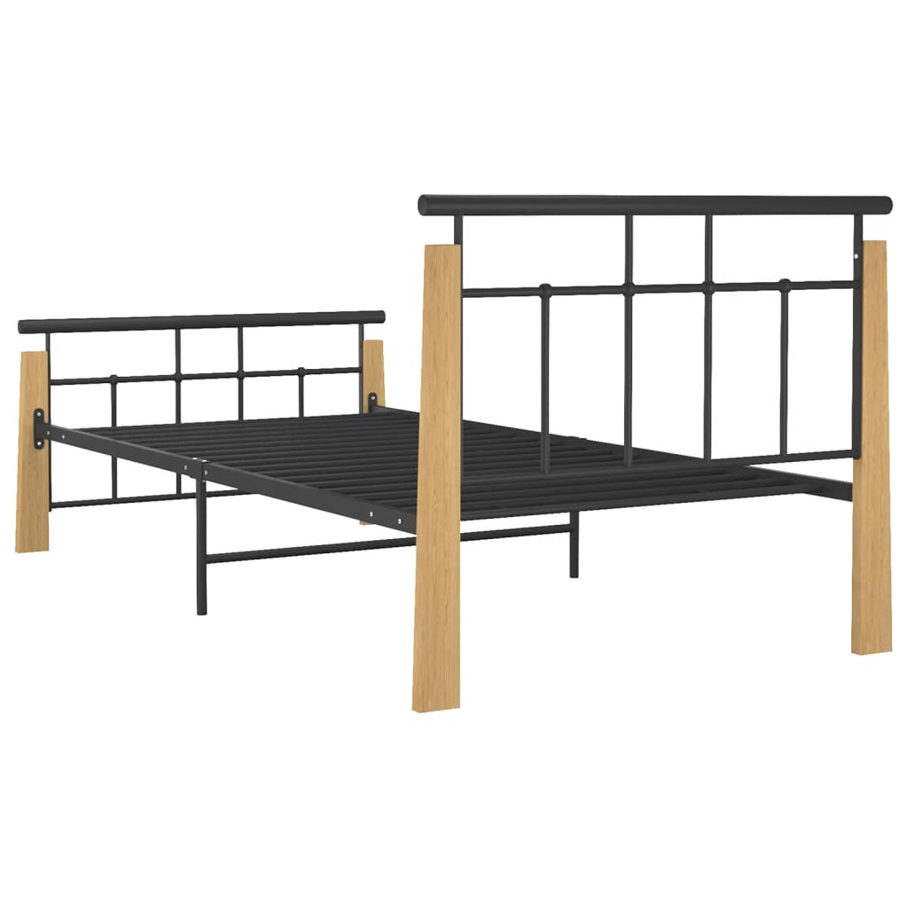 vidaXL Estrutura de cama 90x200 cm metal e madeira de carvalho maciça