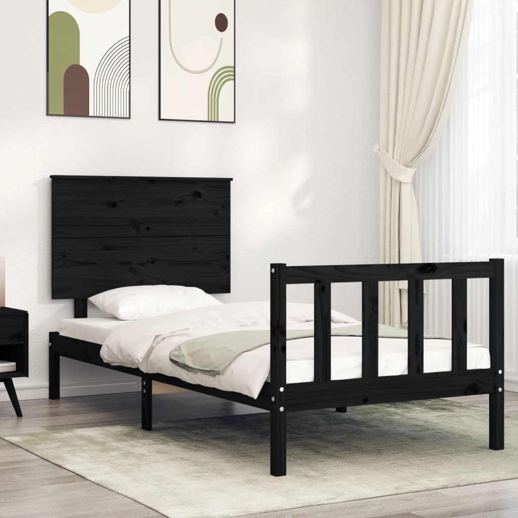 vidaXL Estrutura de cama com cabeceira 100x200 cm madeira maciça preto