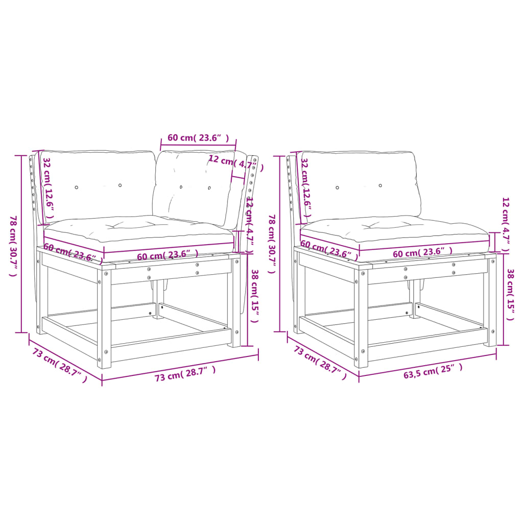 vidaXL 6 pcs conjunto de sofás de jardim c/ almofadões pinho maciço