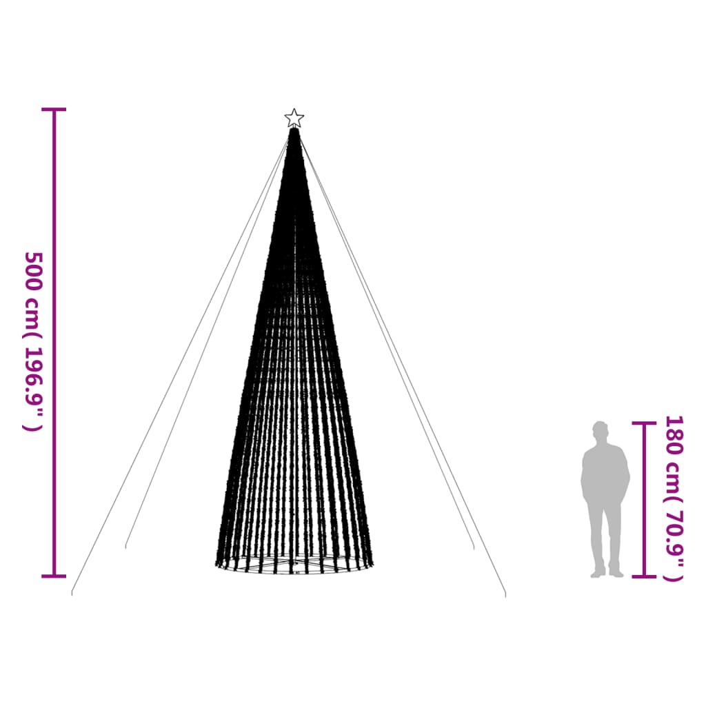 vidaXL Árvore de Natal luminosa em cone 1544 luzes LED 500 cm colorido