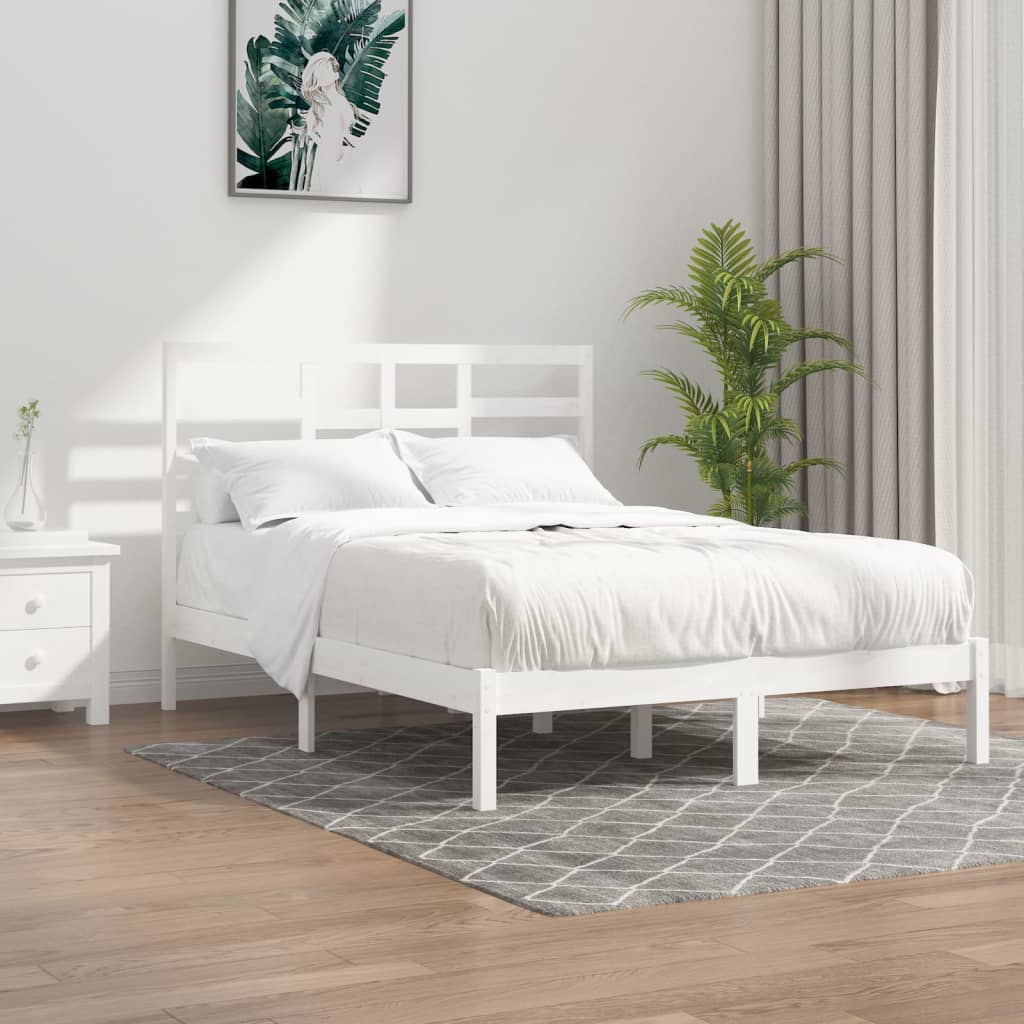 vidaXL Estrutura de cama casal 135x190 cm madeira maciça branco