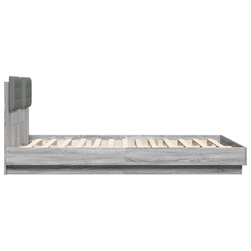 vidaXL Estrutura de cama c/ cabeceira/luzes LED 140x200cm cinza sonoma