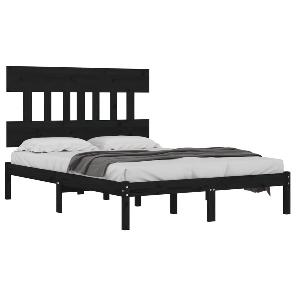 vidaXL Estrutura de cama casal 135x190 cm madeira maciça preto