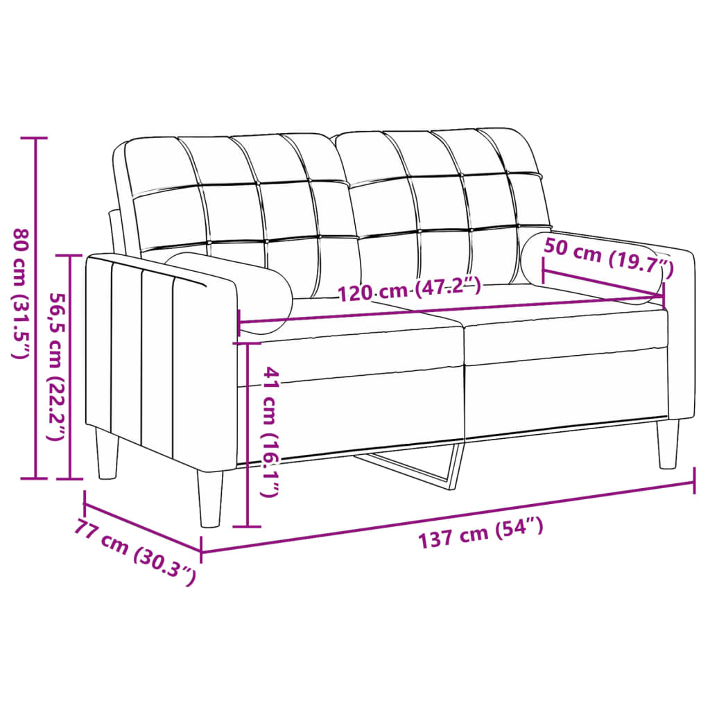 vidaXL Sofá 2 lugares + almofadas decorativas 120cm veludo cinza-claro