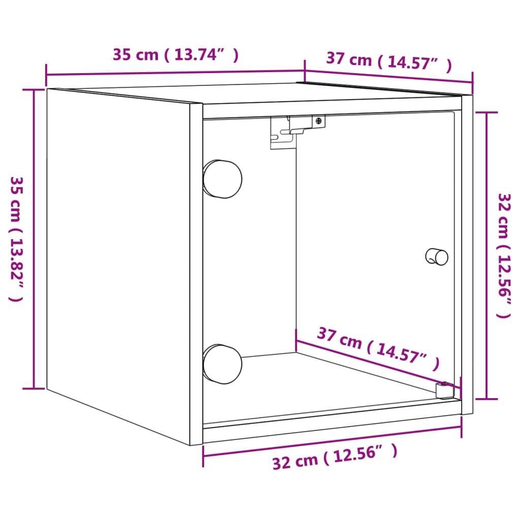 vidaXL Mesa de cabeceira c/ porta vidro 35x37x35 cm carvalho castanho