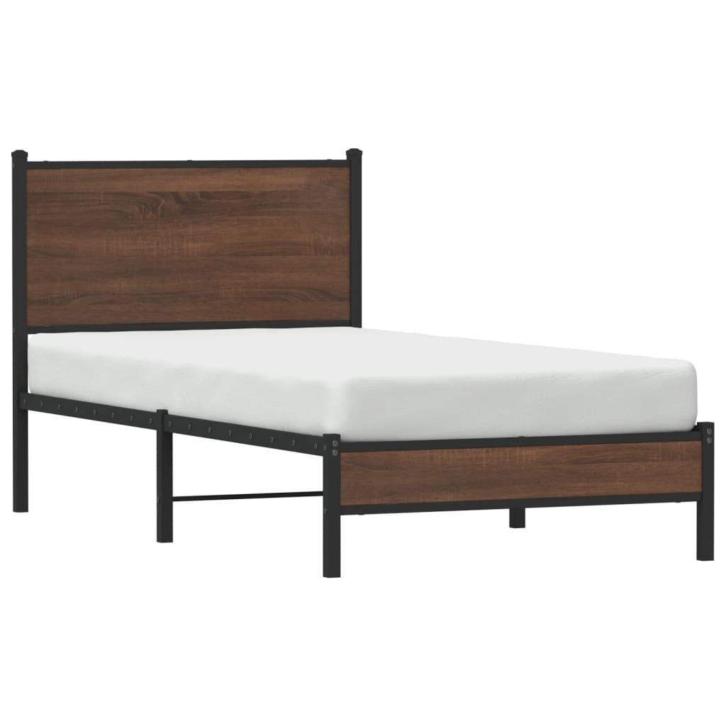 vidaXL Estrutura de cama sem colchão 90x200 cm metal carvalho castanho