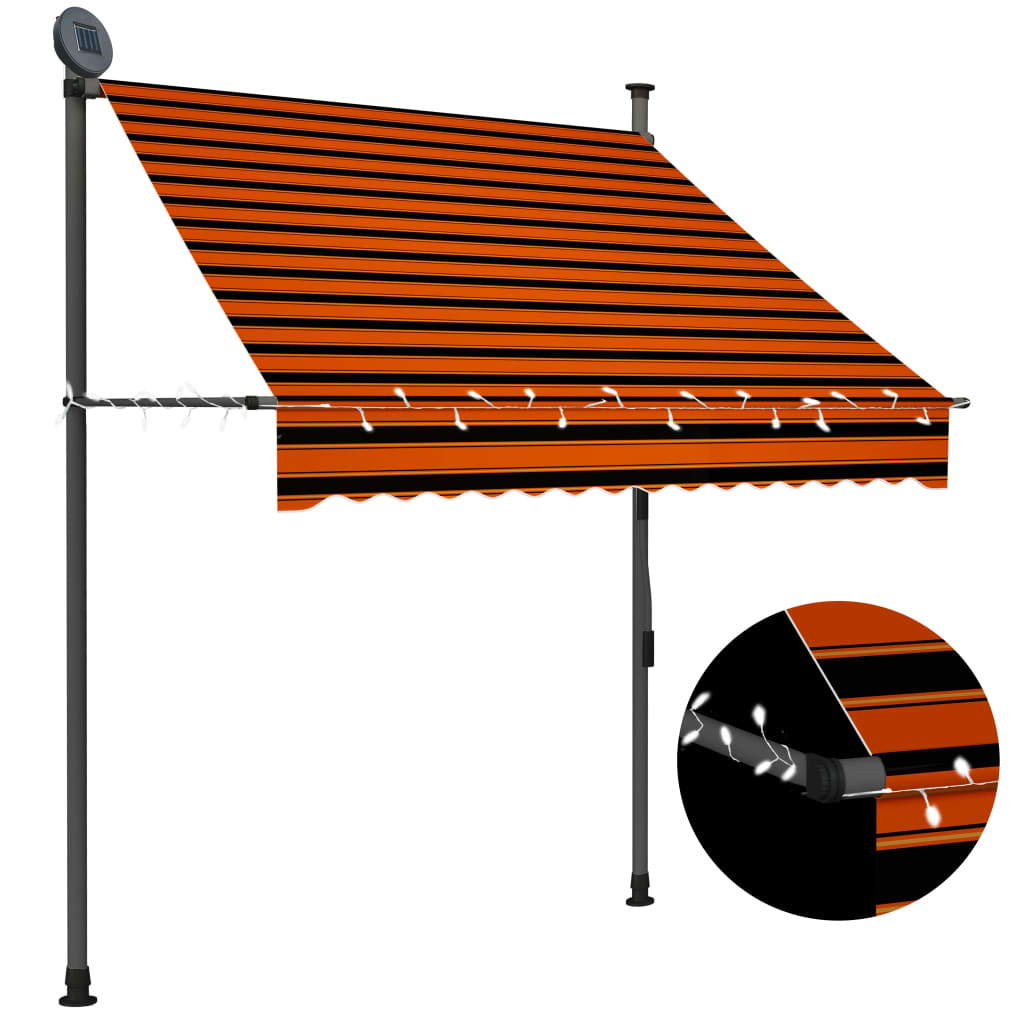 vidaXL Toldo retrátil manual com LED 150 cm laranja e castanho