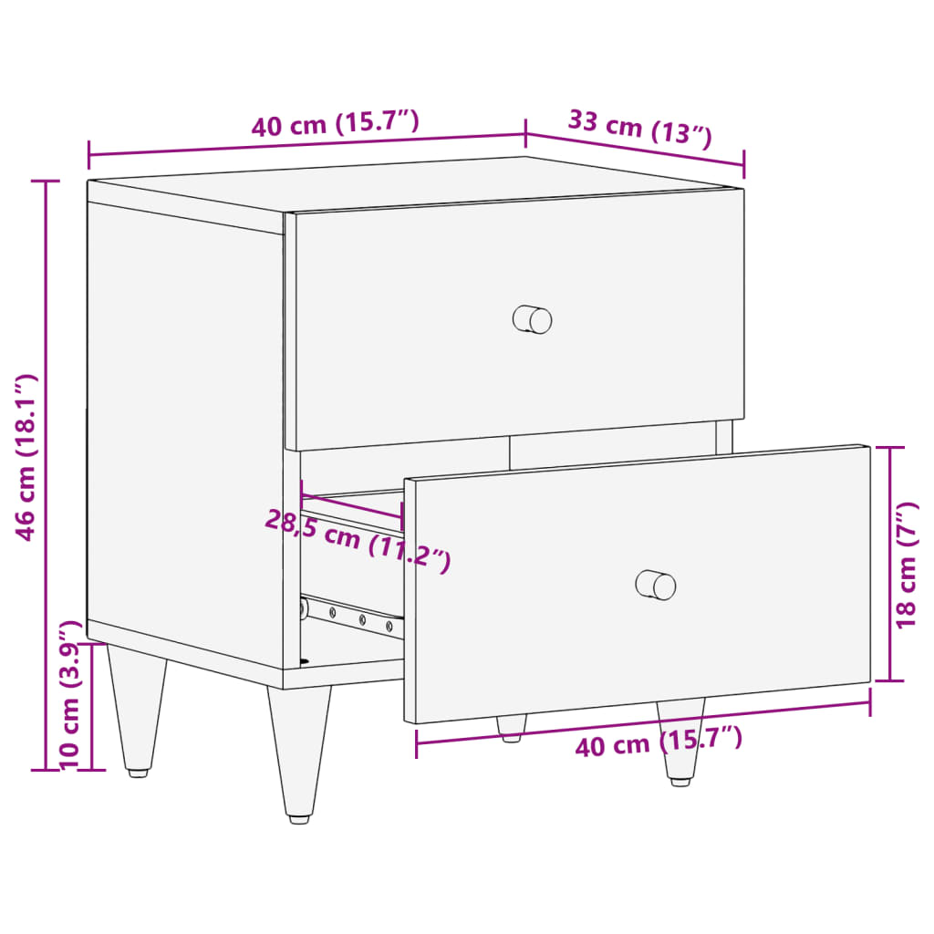 vidaXL Mesas de cabeceira 2 pcs 40x33x46 cm madeira mangueira maciça