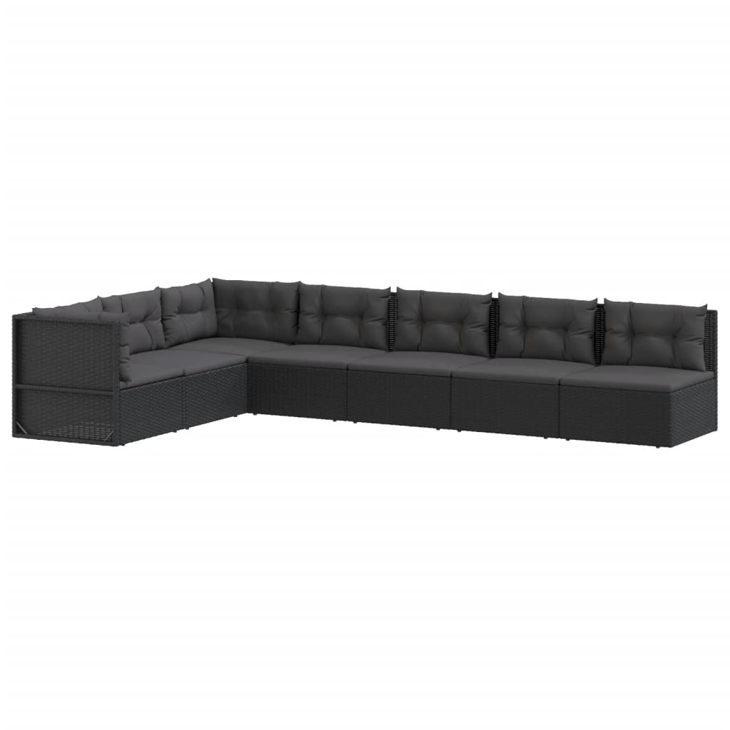 vidaXL 7 pcs conjunto lounge de jardim c/ almofadões vime PE preto