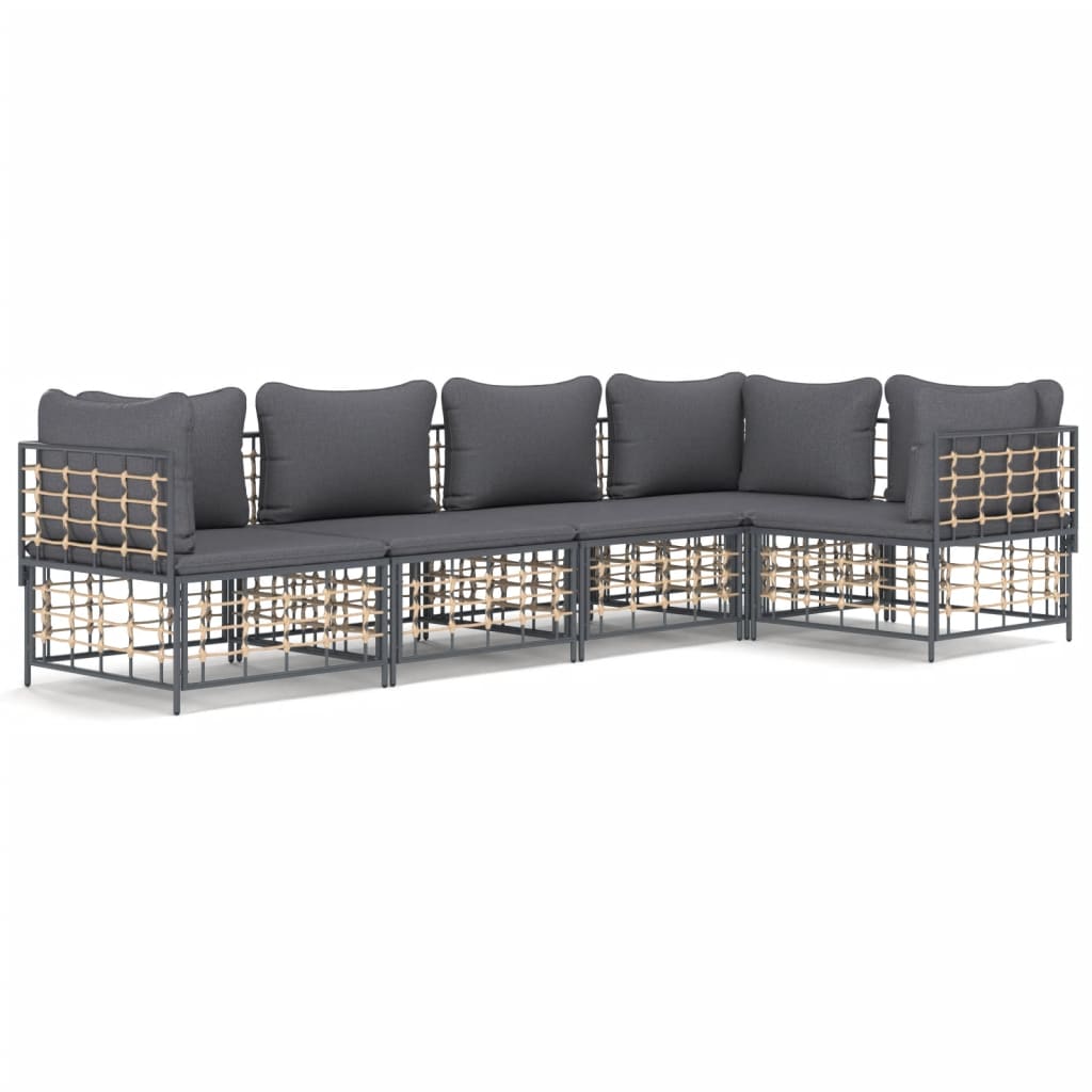 vidaXL 5 pcs conjunto lounge de jardim c/ almofadões vime PE antracite