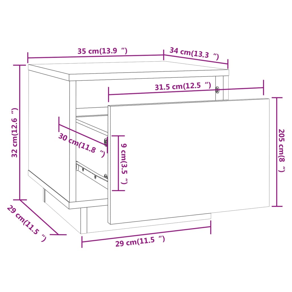 vidaXL Mesas de cabeceira 2 pcs 35x34x32 cm pinho maciço branco