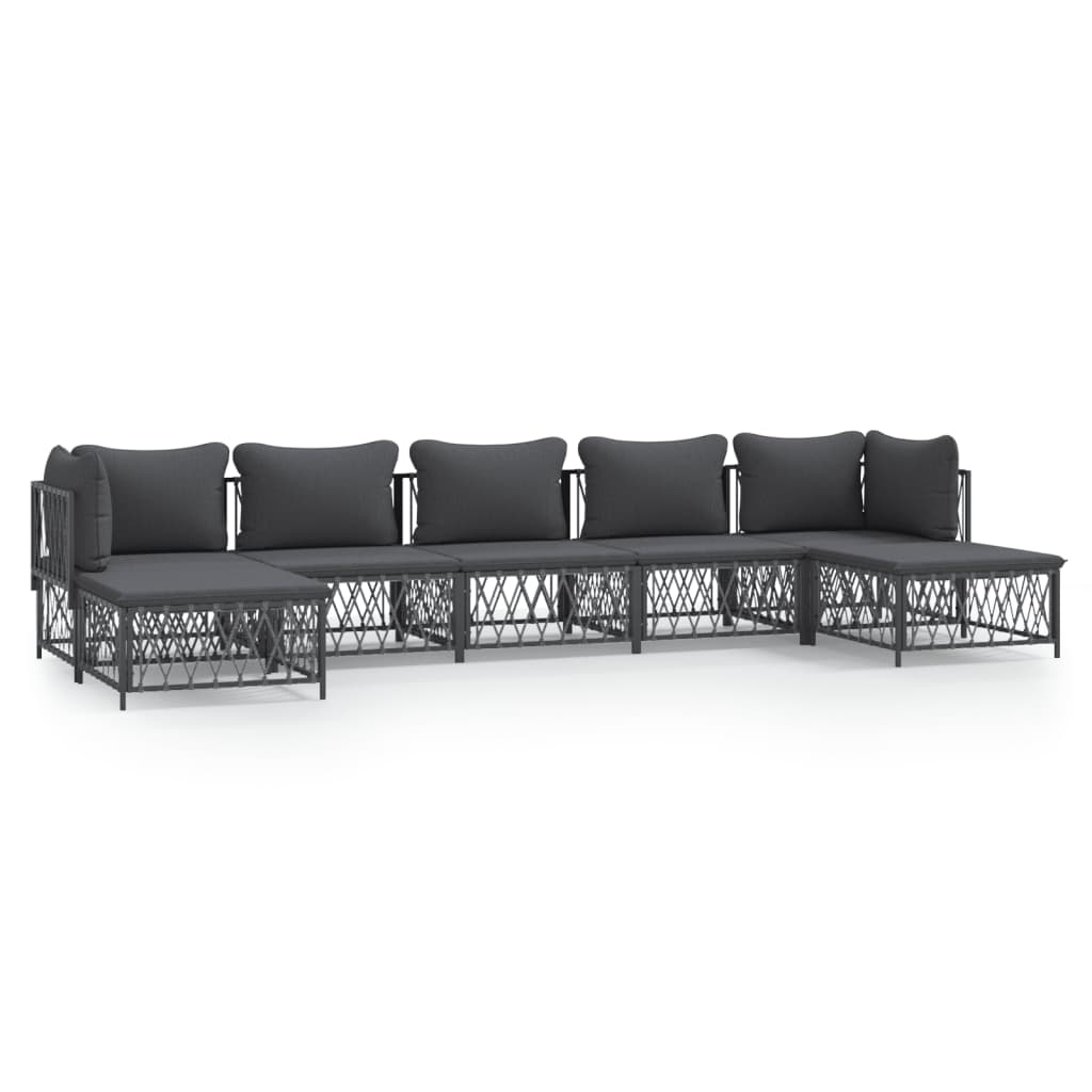 vidaXL 7 pcs conjunto lounge de jardim com almofadões aço antracite