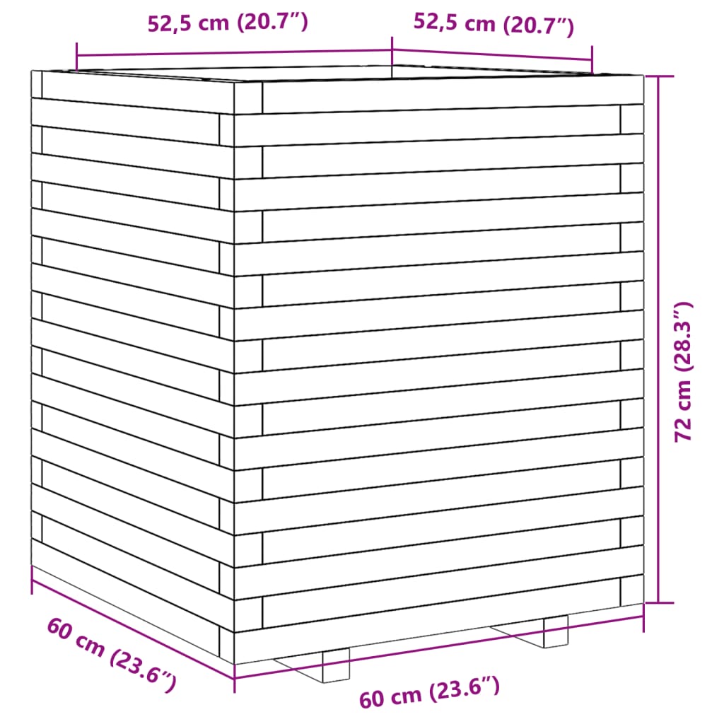 vidaXL Vaso/floreira de jardim 60x60x72 cm madeira pinho impregnada