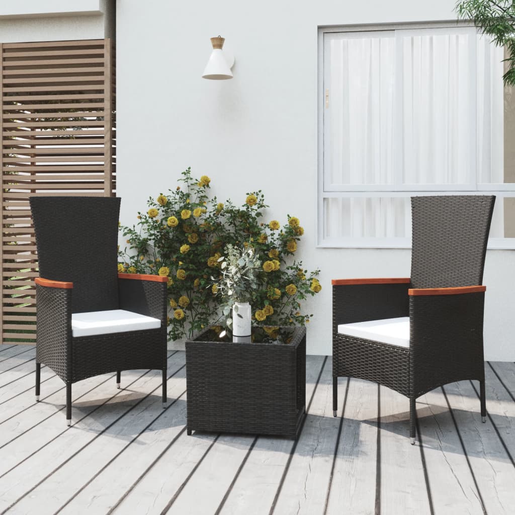 vidaXL 3 pcs conjunto lounge de jardim vime PE e aço preto