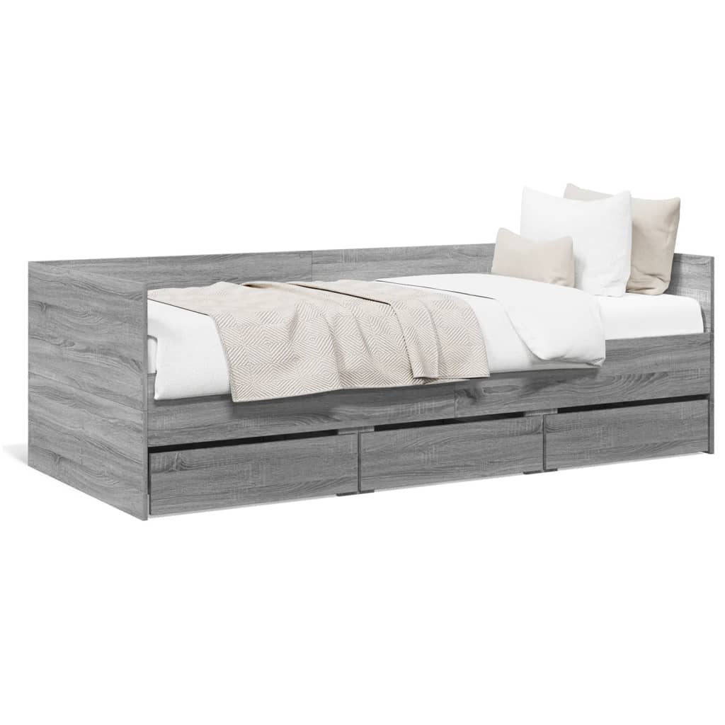 vidaXL Sofá-cama com gavetas sem colchão 100x200 cm cinzento sonoma