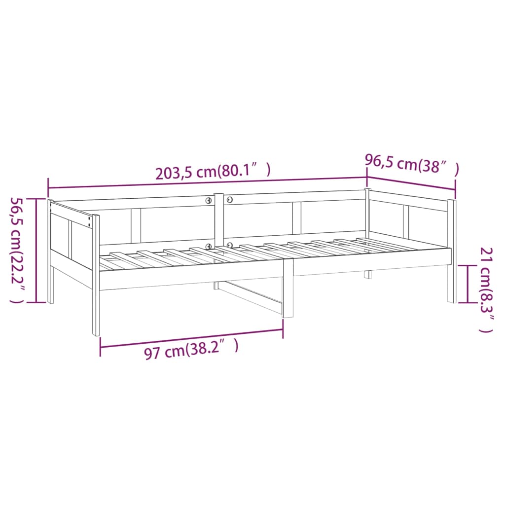 vidaXL Sofá-cama 90x200 cm madeira de pinho maciça cinzento