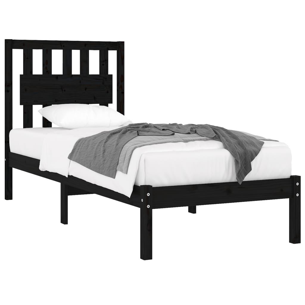 vidaXL Estrutura de cama solteiro 90x190 cm pinho maciço preto