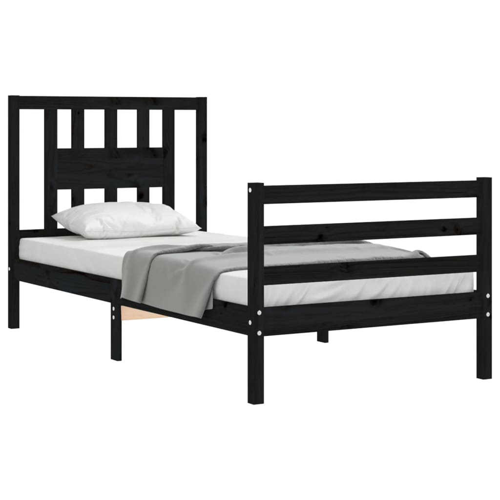 vidaXL Estrutura de cama com cabeceira 100x200 cm madeira maciça preto