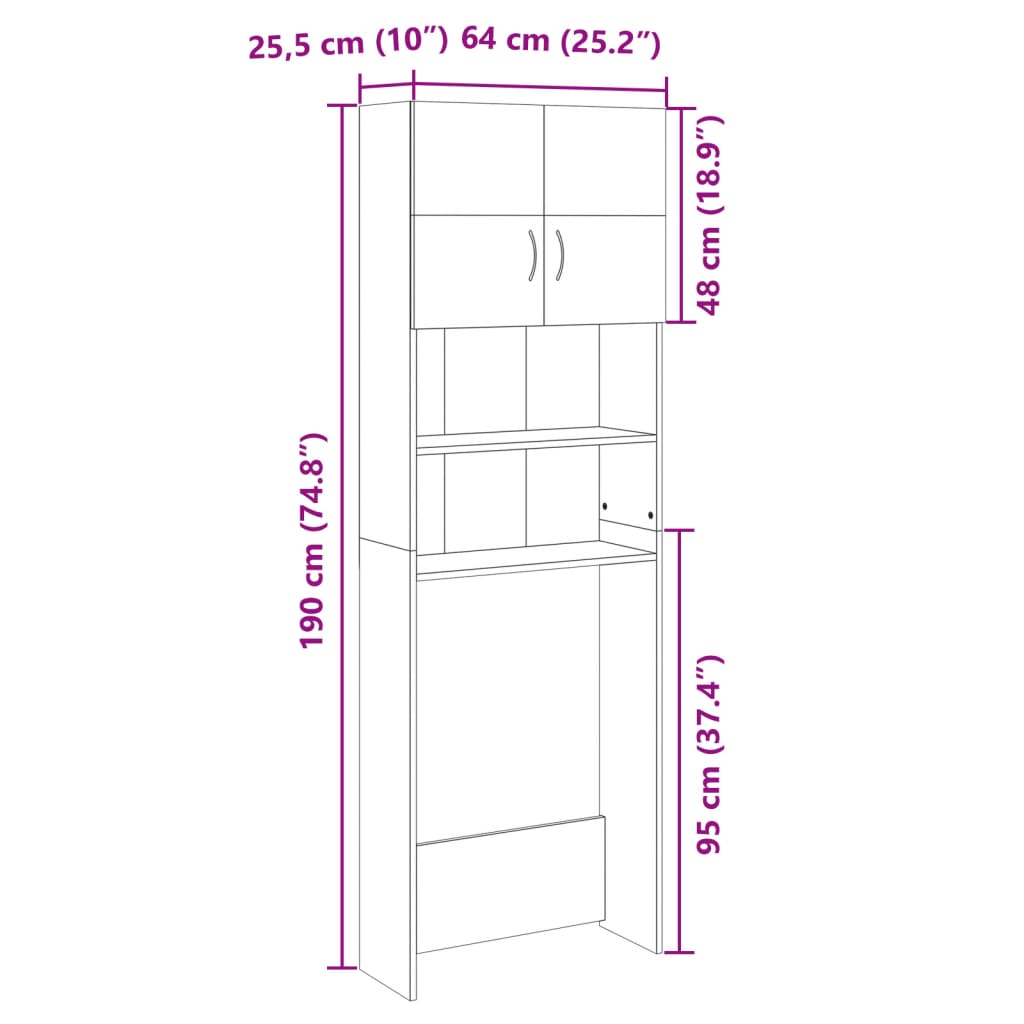 vidaXL Armário máquina lavar roupa 64x25,5x190 cm aglomerado carvalho