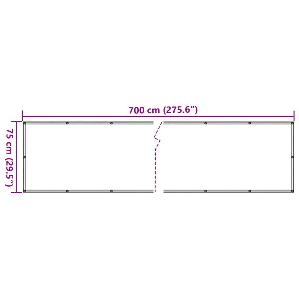 vidaXL Tela de privacidade para varanda 700x75 cm PVC cinzento