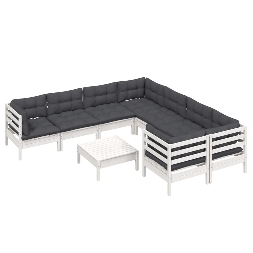 vidaXL 9 pcs conjunto lounge de jardim c/ almofadões pinho branco