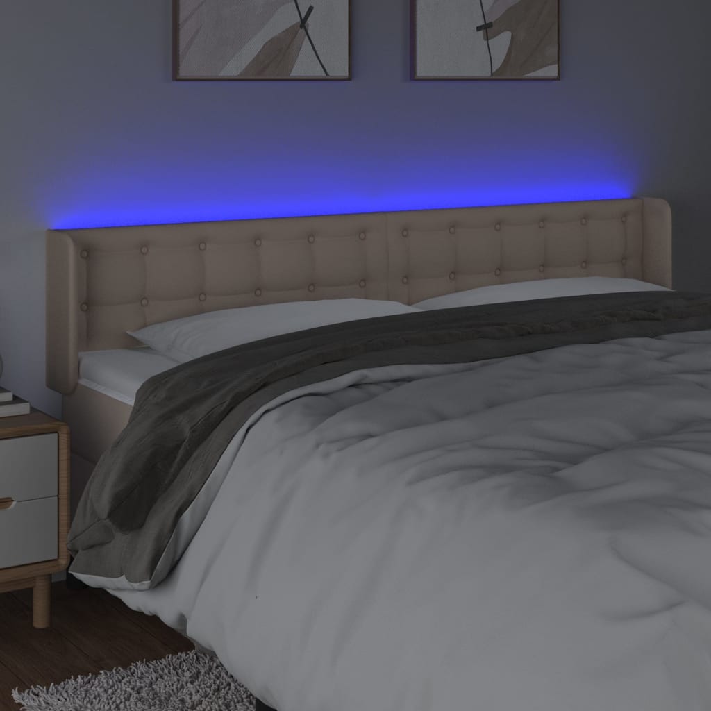 vidaXL Cabeceira cama LED couro artificial 183x16x78/88 cm cappuccino