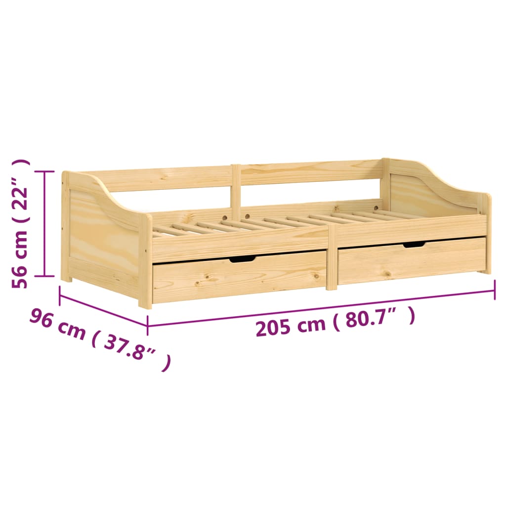 vidaXL Sofá-cama com 2 gavetas 90x200 cm madeira de pinho maciça IRUN