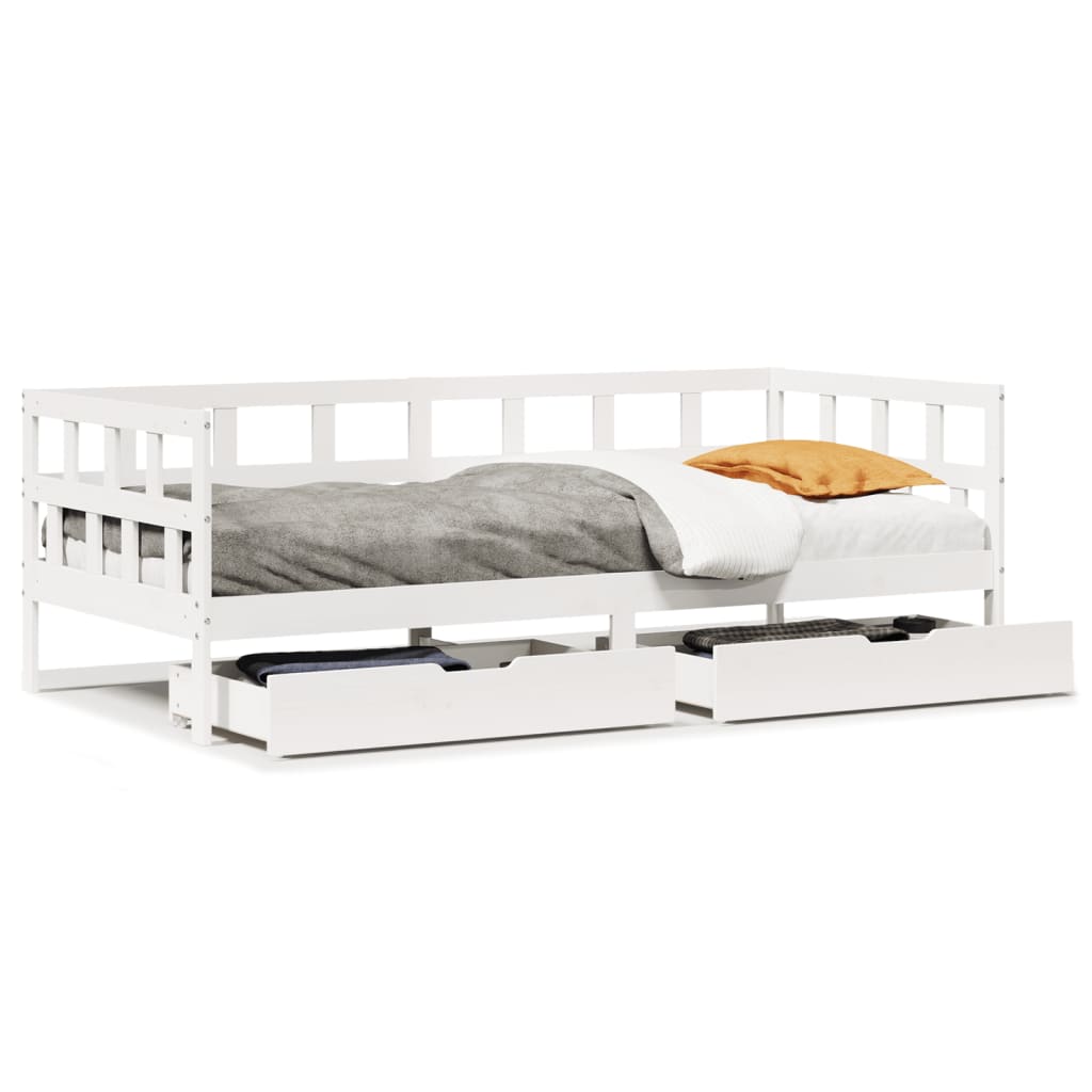 vidaXL Sofá-cama c/ gavetas 90x200cm madeira de pinho maciça branco