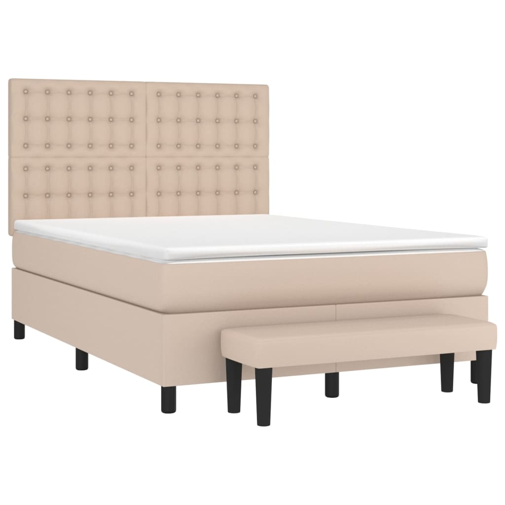 vidaXL Cama com molas/colchão 140x190 cm couro artificial cappuccino