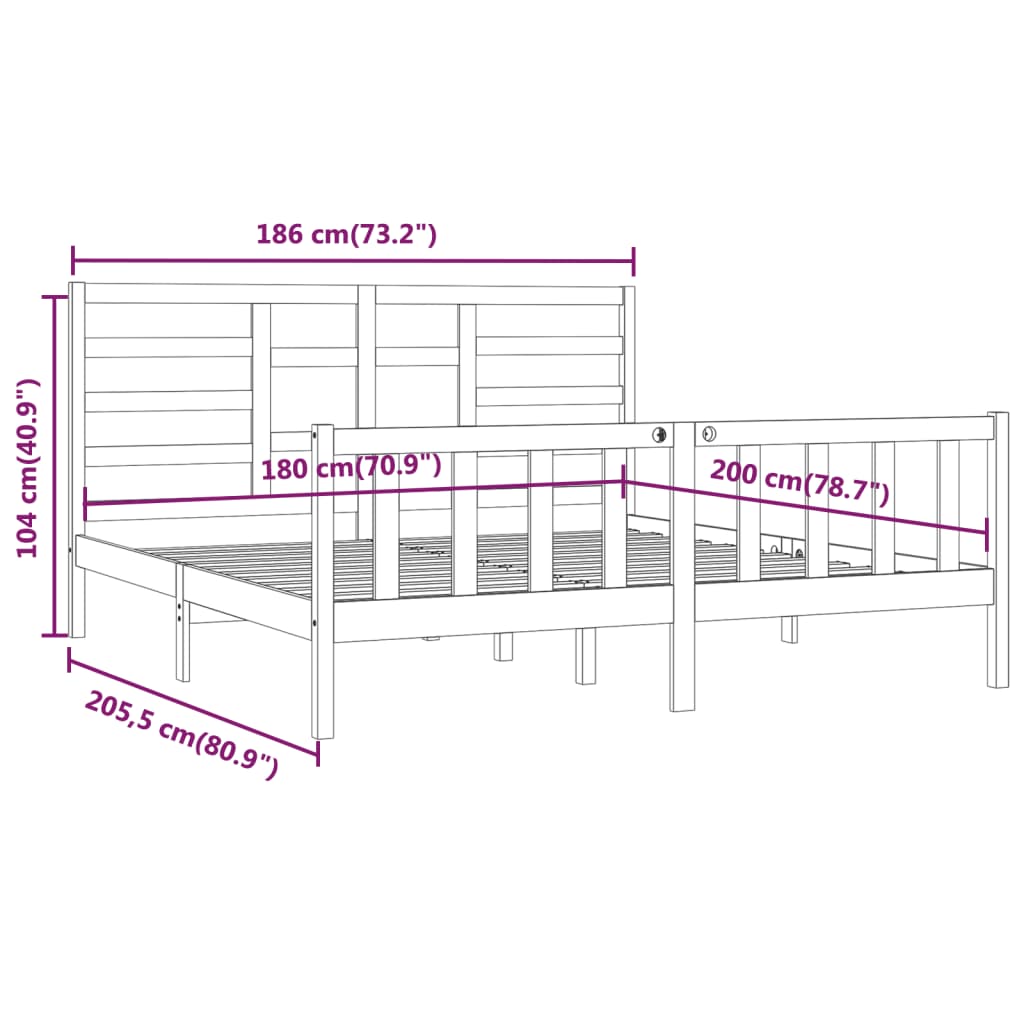 vidaXL Estrutura de cama super king 180x200 cm madeira maciça