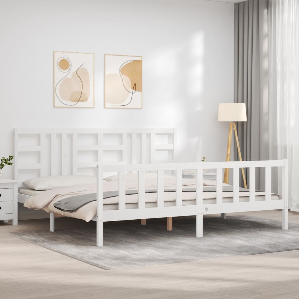 vidaXL Estrutura de cama com cabeceira 200x200cm madeira maciça branco