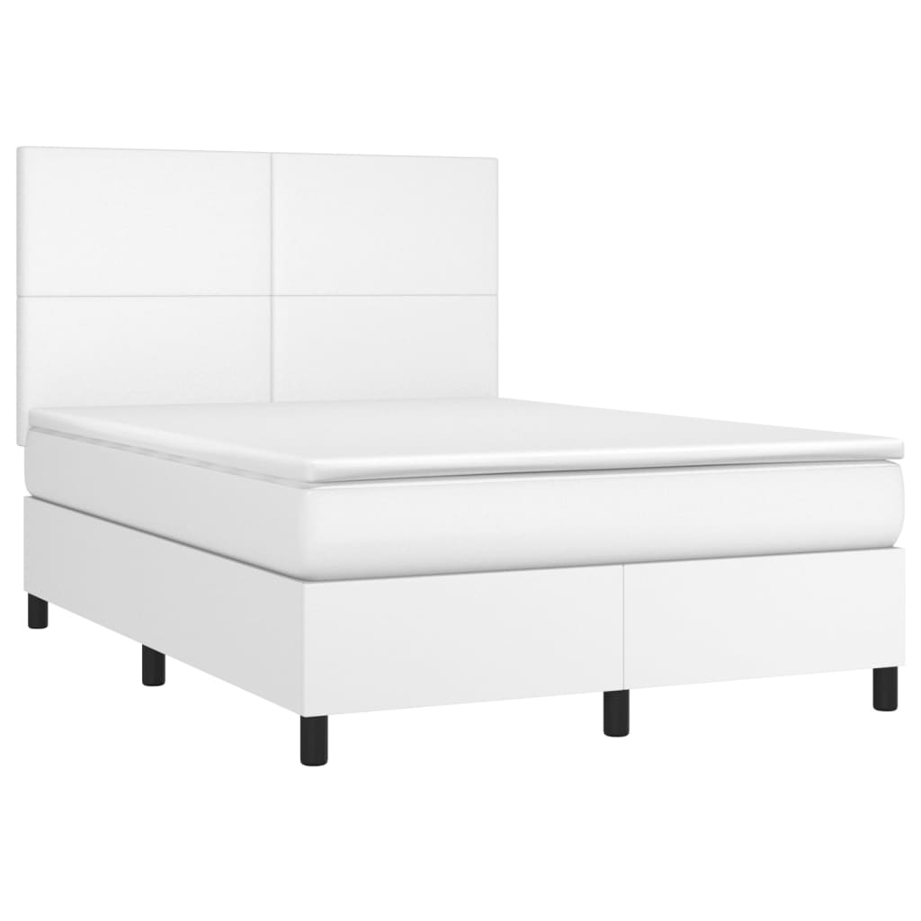 vidaXL Cama box spring c/colchão/LED 140x200cm couro artificial branco