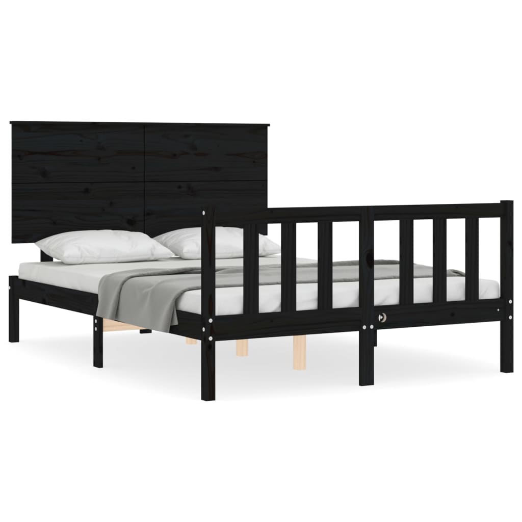 vidaXL Estrutura de cama com cabeceira 140x200 cm madeira maciça preto