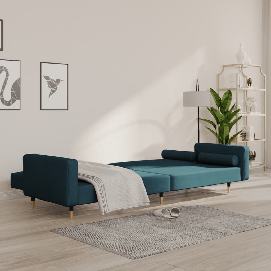 vidaXL Sofá-cama 2 lugares com duas almofadas veludo azul