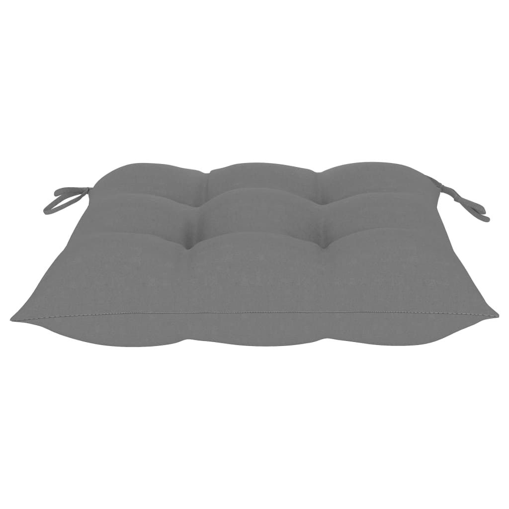 vidaXL Cadeiras de jardim c/ almofadões cinzentos 4 pcs teca maciça