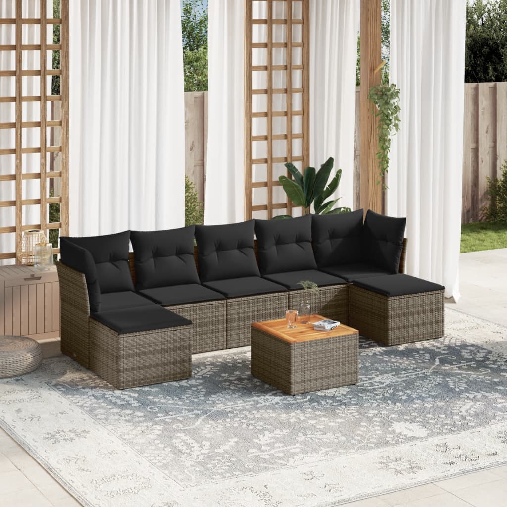 vidaXL 8 pcs conjunto sofás de jardim c/ almofadões vime PE cinzento