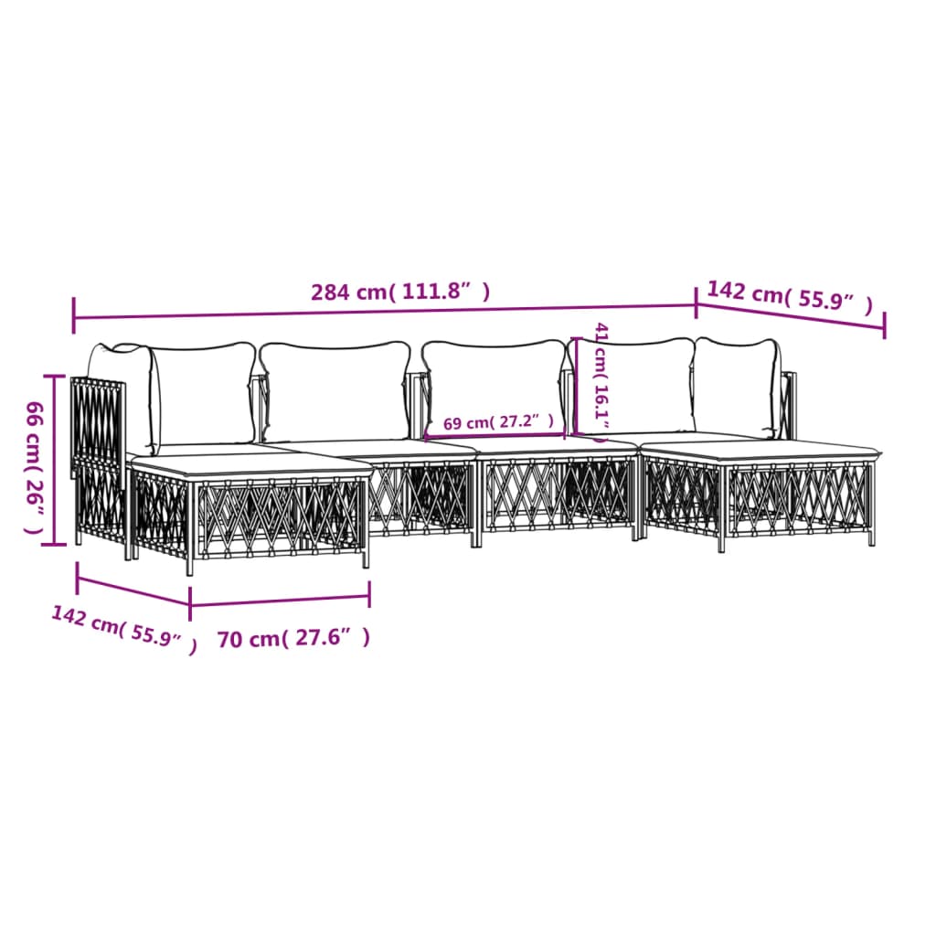 vidaXL 6 pcs conjunto lounge de jardim com almofadões aço branco