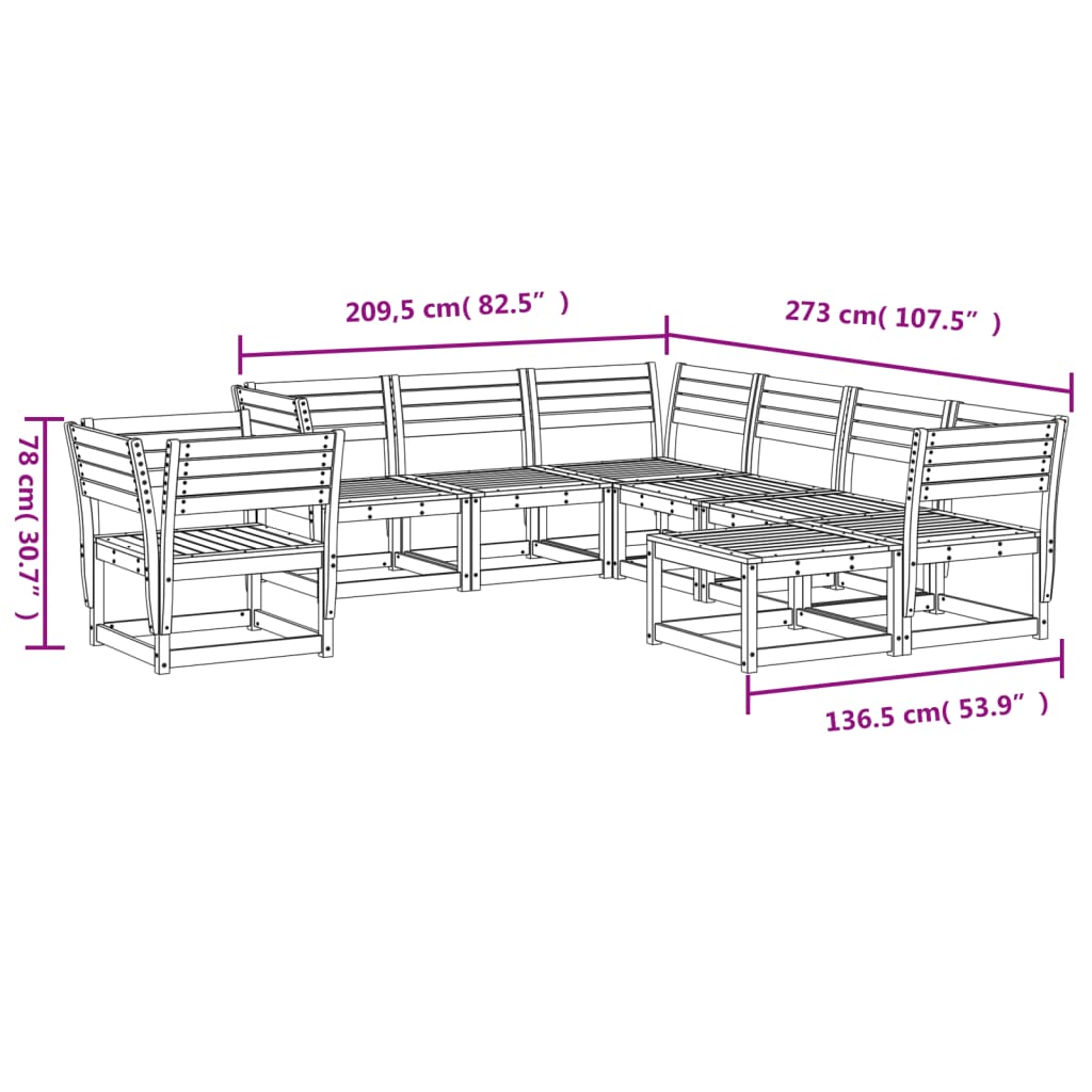 vidaXL 8 pcs conjunto lounge de jardim madeira de douglas maciça