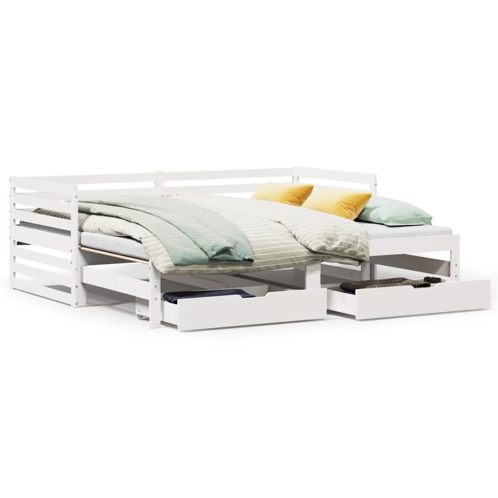 vidaXL Sofá-cama c/ gavetas 90x200cm madeira de pinho maciça branco