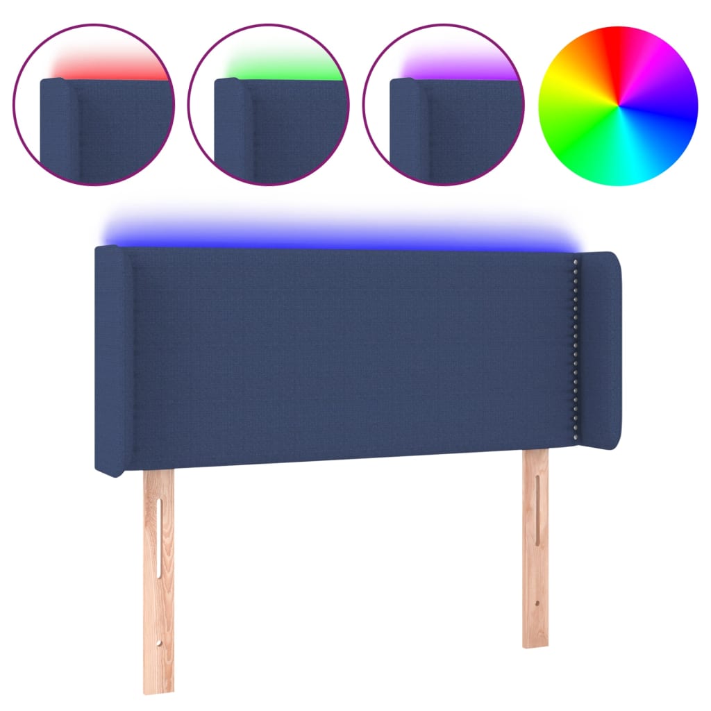 vidaXL Cabeceira de cama c/ luzes LED tecido 103x16x78/88 cm azul