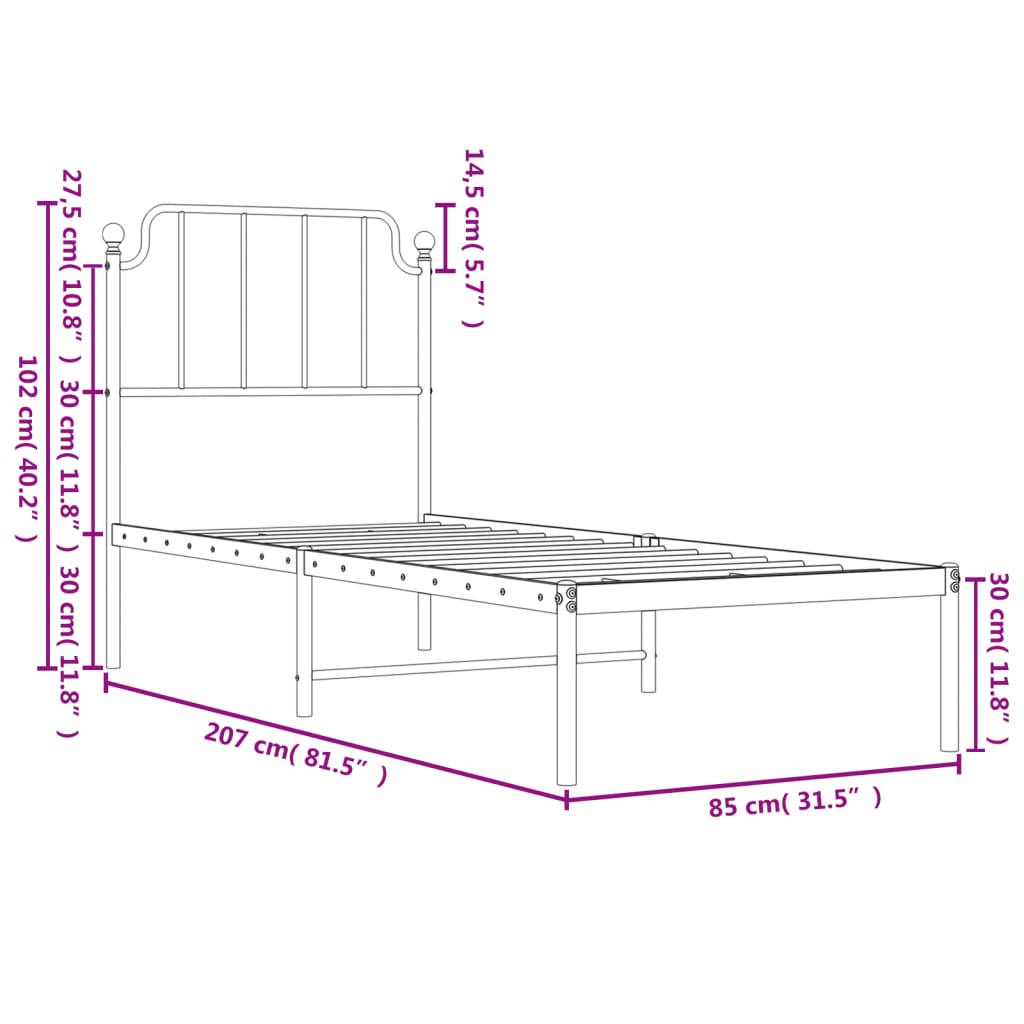 vidaXL Estrutura de cama com cabeceira 80x200 cm metal branco